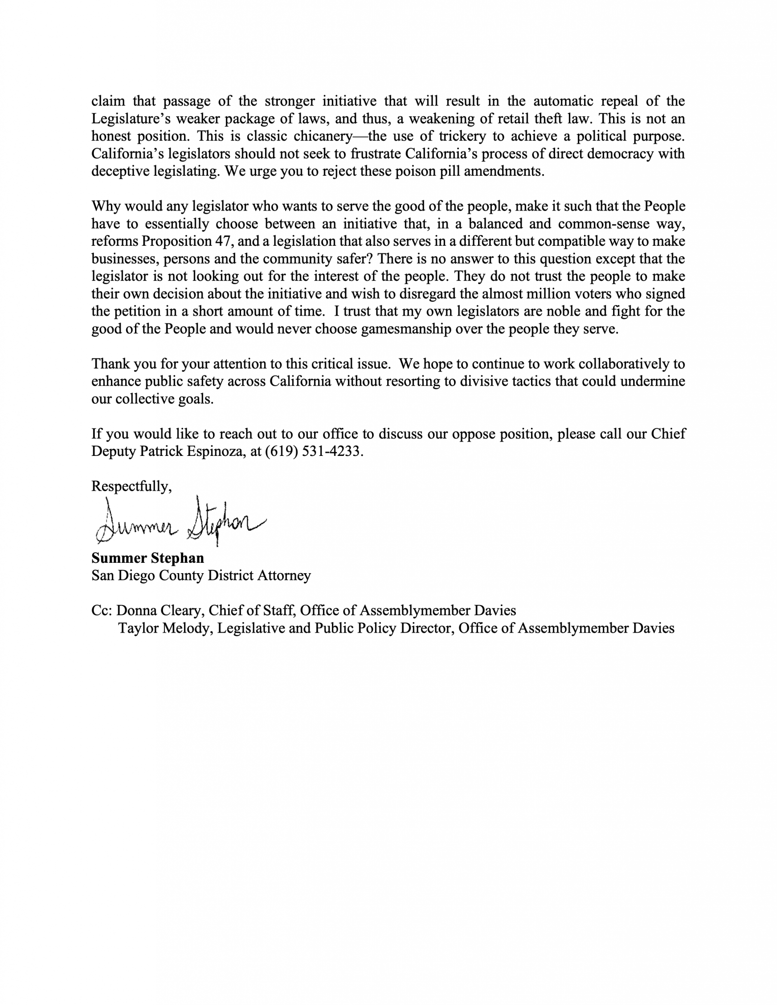 Prop 47 ‘Statements from Public Safety’ AD74 Davies